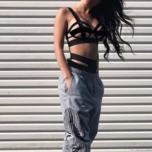 NWT Bondage Strappy Harness Bra Panty Set L